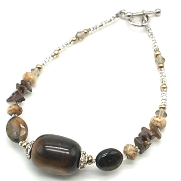Tiger's Eye Barrel with Earth-tone Stone Chips & Crystal Bracelet - Picture 8 of 13